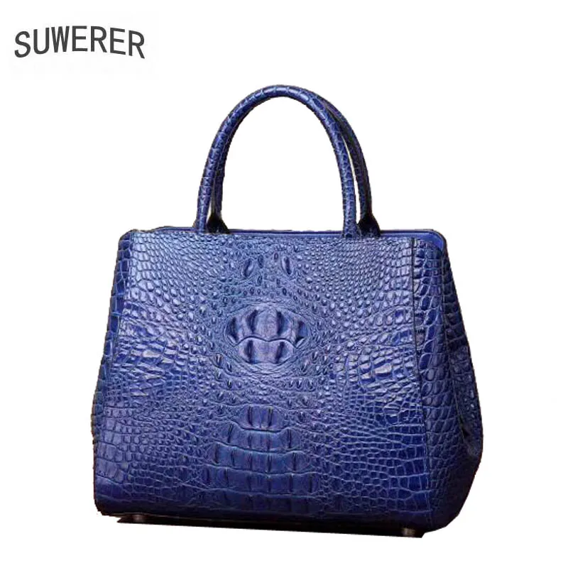 SUWERER новые превосходные женские сумки из натуральной воловьей кожи с узором «крокодиловая кожа» модные роскошные кожаные сумки от известного бренда - Цвет: Blue
