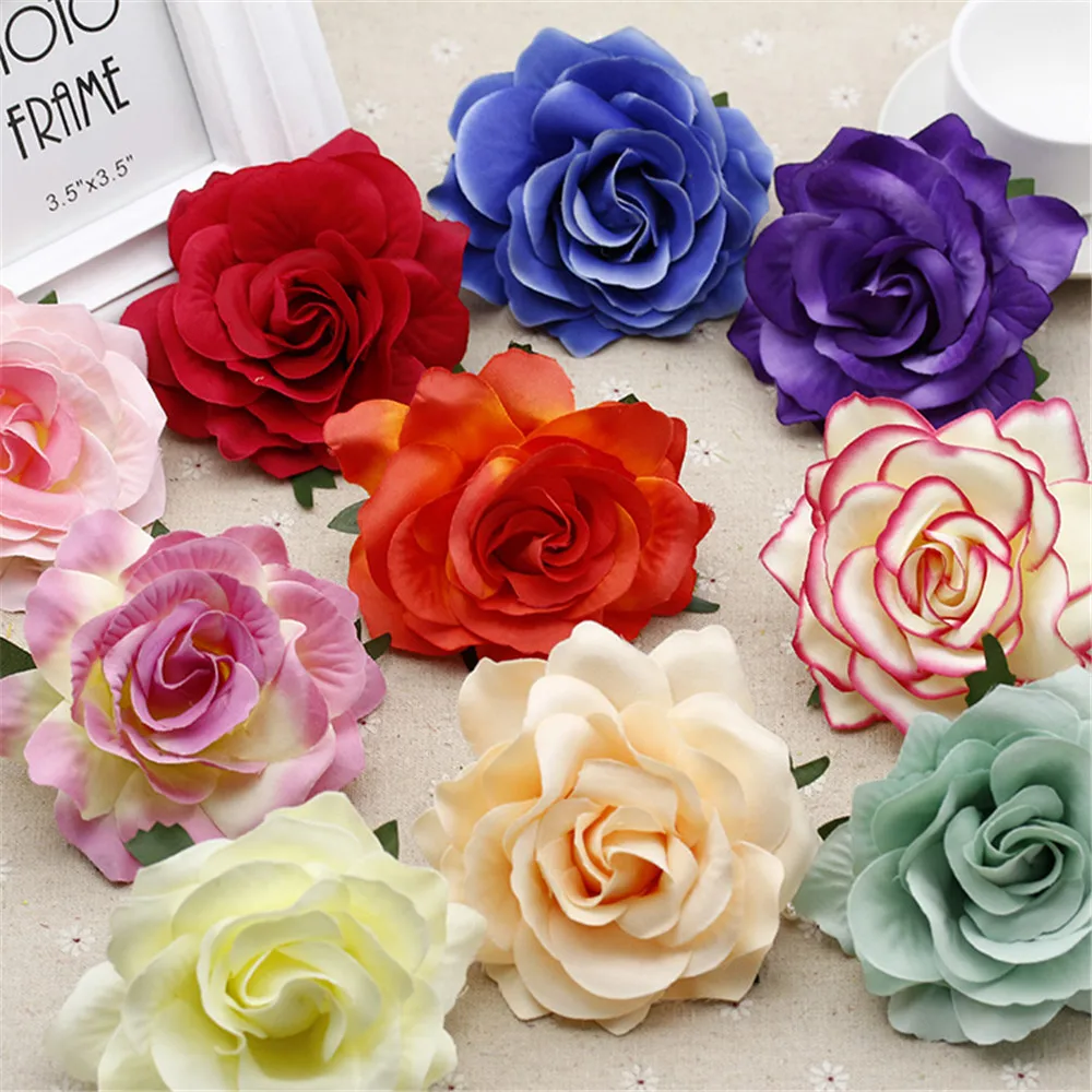 

2pcs 10cm Silk Blooming Roses Artificial Flower Head For Wedding Car Decoration DIY Garland Decorative