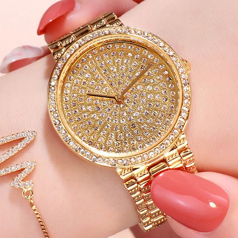 

2019 Fashion Luxury Brand Diamond Women's Evening Party Hand Watch Lady's Stainless Steel Band Watches Gold Gift Quartz Watch