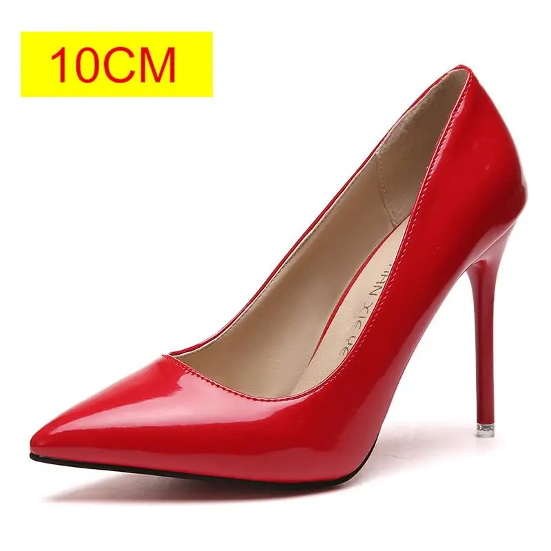 Red 10 cm Г.; популярная женская обувь; туфли-лодочки с острым носком; модельные туфли из лакированной кожи; водонепроницаемые мокасины на высоком каблуке; свадебные туфли; zapatos mujer; цвет синий, белый - Цвет: Red 10 cm