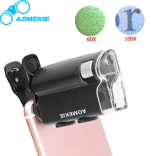 Universal Clip LED Zoom 60X-100X Микроскоп Ювелирных Оценки Лупа для Мобильного Телефона УФ Валют Detectting Биологии Микроскоп