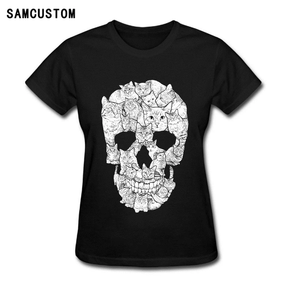 SAMCUSTOM Sketchy Cat Skull футболки для женщин Harajuku Забавный продукт повседневные женские