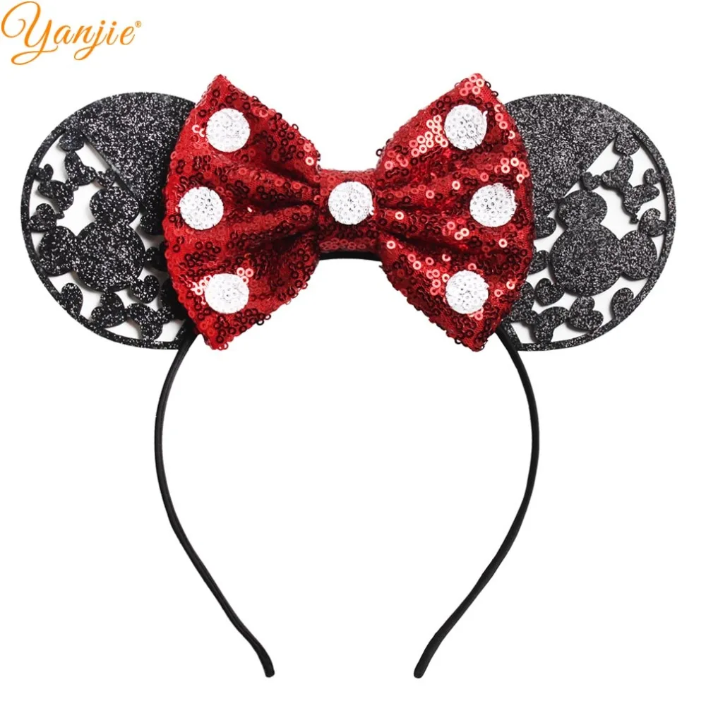 

3.3'' Big Glitter Minnie Mouse Ears Hairband For Girls 2019 Valentine's Day Party DIY Dots Sequin Bow Headband Hair Accessories