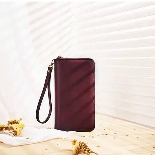 CHALLEN Leather Women Wallets PU Designer Zipper Long Wallet Women Card Holder Ladies Purse Money Bag Carteira Feminina - Цвет: wine red