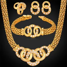 Свадебные Ювелирные наборы для женщин ожерелье браслет кольцо серьги набор модный желтый комплект ювелирных украшений золотистого цвета NEHR1076