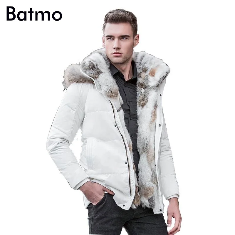 Batmo, зимняя куртка высокого качества на утином пуху, Мужское пальто, парка, толстая подкладка, мужская теплая одежда с воротником из меха кролика, большие размеры 828