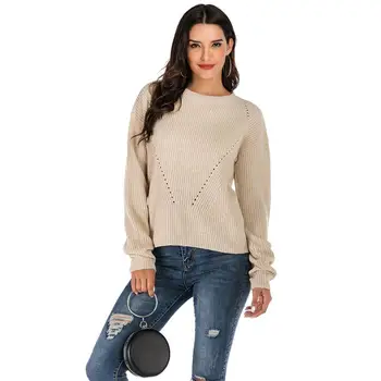 

Wixra Sweaters Autumn Winter Spring Female Hollow Out Solid O Neck Basic Ladies Knitted Clothing For Women