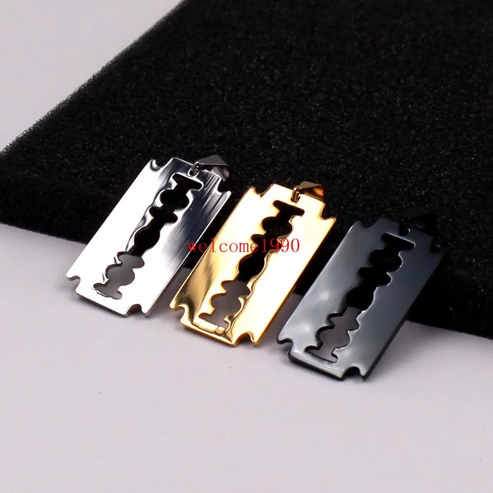 5pcs Lot In Bulk Stainless Steel Razor Blade Charms Pendant Gold/black