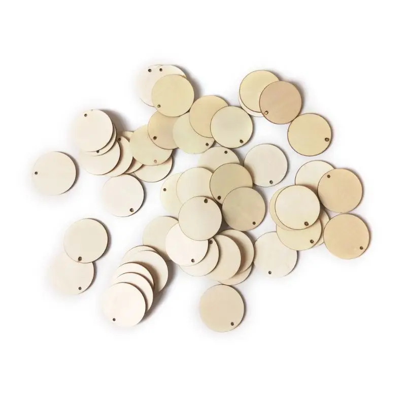 

50pcs Unfinished Round Wooden Discs Ornament Embellishments For Scrapbooking DIY Craft One Hole Handmade Home Decor 30mm