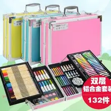 132 шт Художественный набор для рисования, набор для детей, Детский цветной карандаш, масляная пастель, художественные инструменты, чехол из алюминиевого сплава