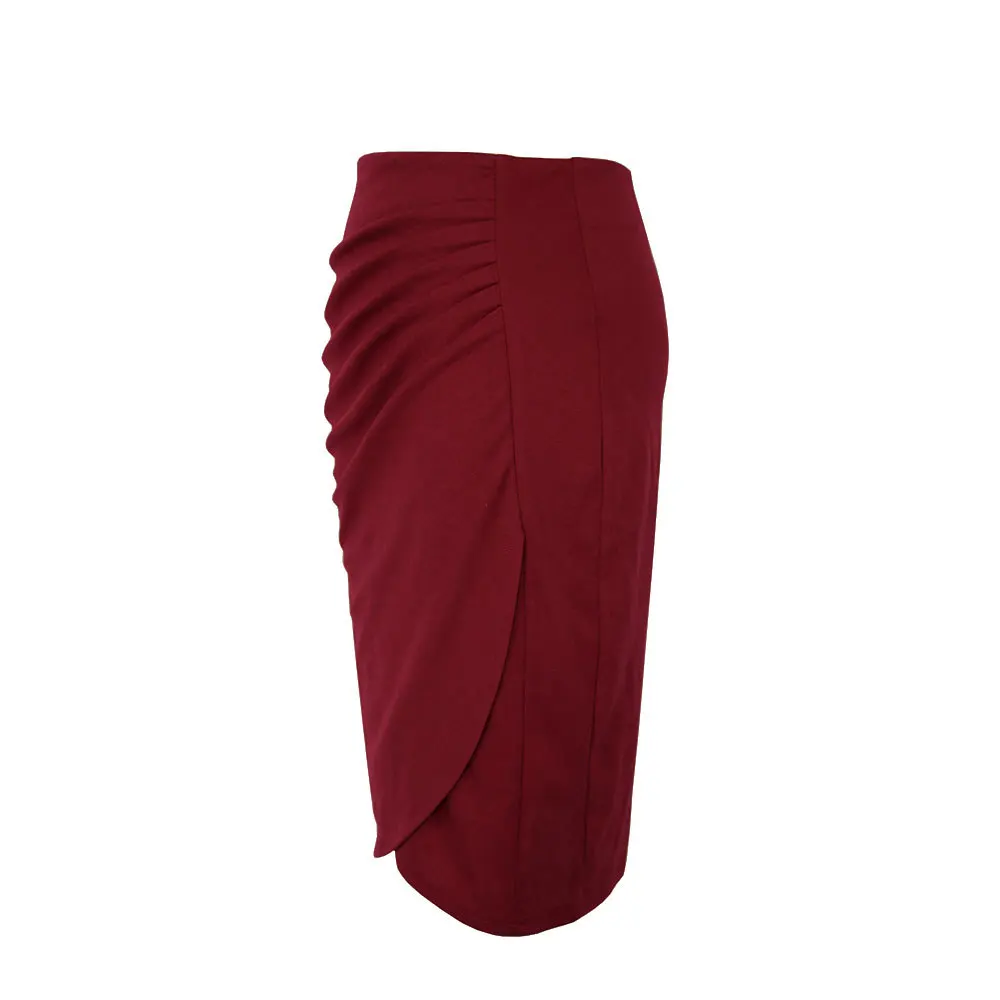 S-4XL размера плюс, винтажные женские юбки-карандаш средней длины, женские юбки с высокой талией, с разрезом по колено, облегающие однотонные юбки для офиса OL