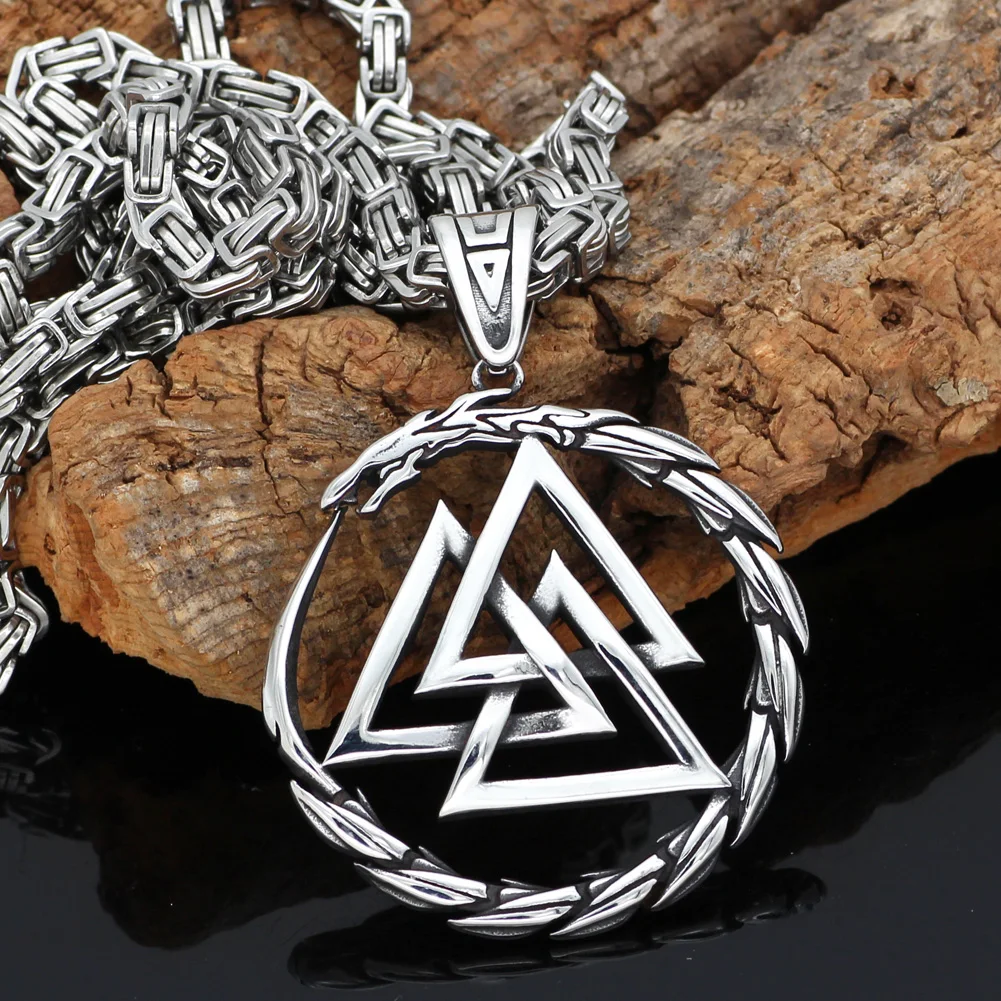 

Men Stainless steel Viking Valknut Amulet dragon Pendant Necklace