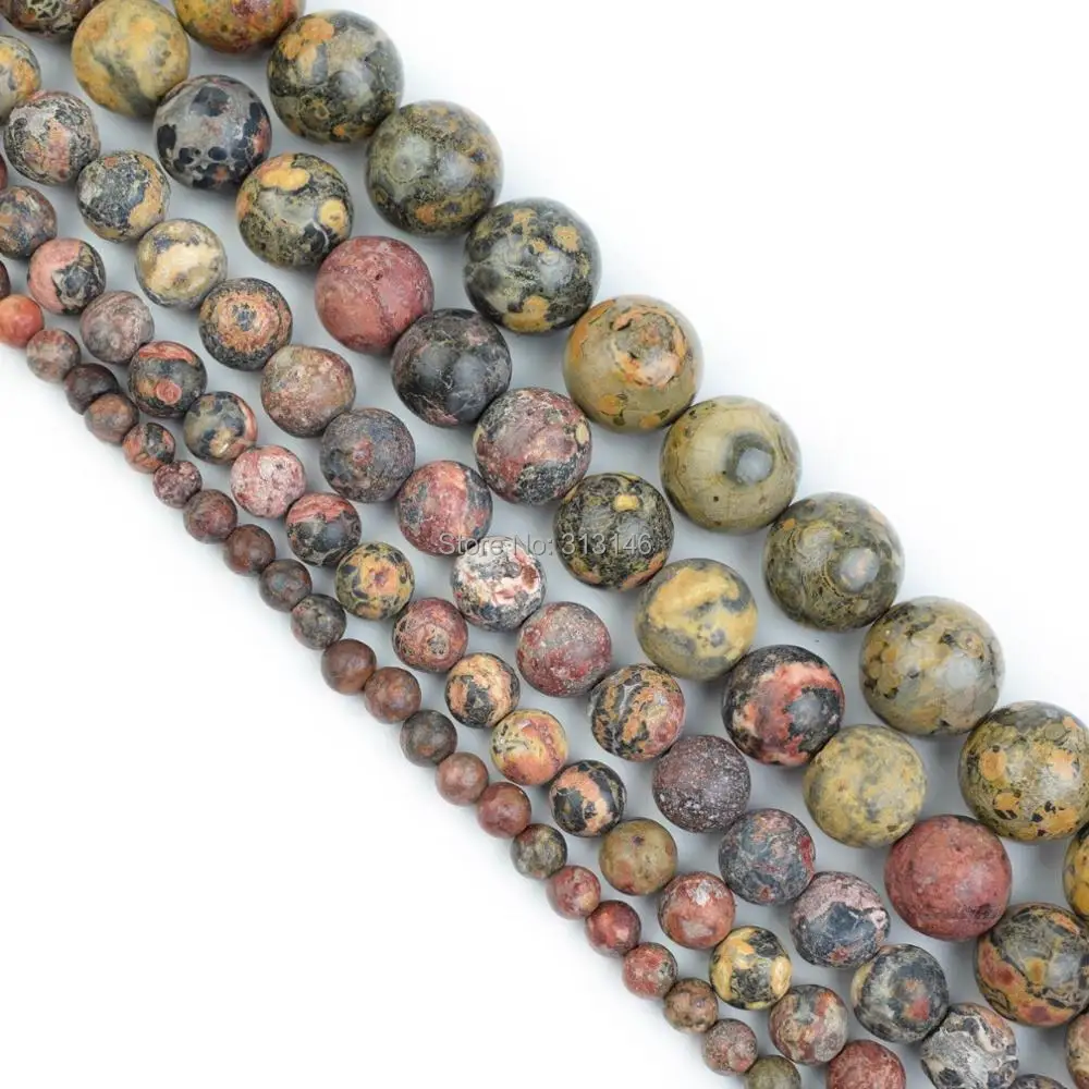

Wholesale Natural Round Leopardskin Stone Strand Beads 4 6 8 10 12MM Pick Size For Beading Bracelet Necklace DIY Jewelry Making