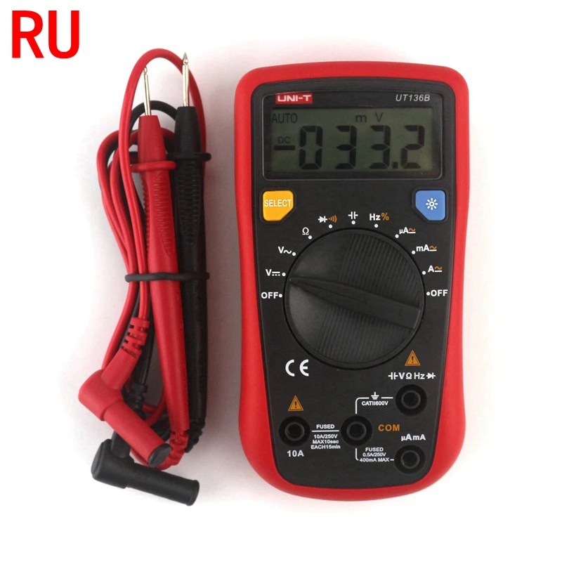 

UNI-T UT136B Multimeter Handheld Digital Multimeter Auto Range Voltmeter Ammeter Ohm Cap Herz Tester