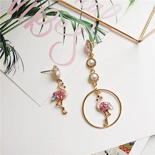 Flamingo pink cz asymmetric earring Hypoallergenic fadeless alloy fashion jewelry dangle earrings for women gift