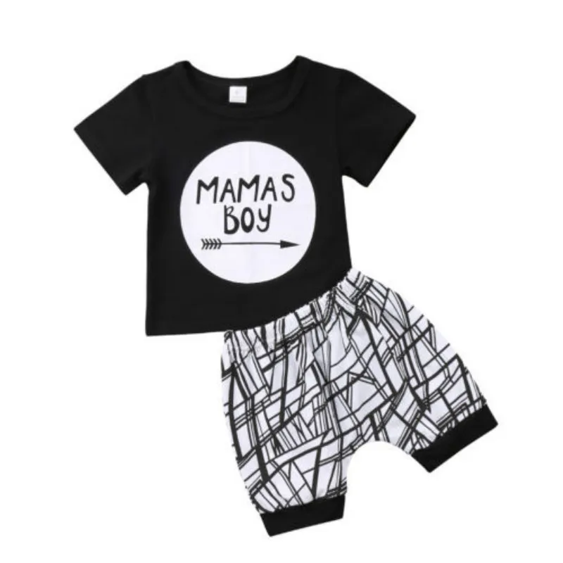 

Pudcoco Fashion Newborn Infant Baby Boy Toddler Cotton Blend Letter Print MAMAS BOYS T-shirt Tops+Pants Outfit Clothes 0-24m