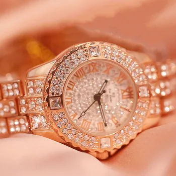

Roman digital scale rhinestone full table gold silver rose gold watch gift ladies rhinestone dial Fashion & Casual Chronograph