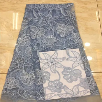 

African lace fabric beads high quality lace aso ebi mesh fabric Embroidered Sequins nigerian swiss lace fabric sky blue purple