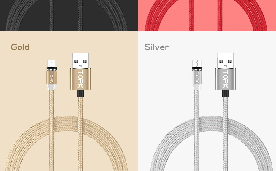 TOPK [5-Pack] R-Line2 светодиодный магнитный кабель Micro USB для samsung Galaxy S7 edge Xiaomi Redmi Note 4X кабели для телефонов Microusb