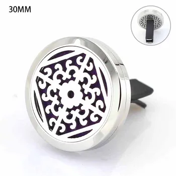 

30mm Stainless Steel Middle Carve Pattern Square with Vent Aromatherapy/Essential Oil Diffuser Perfume Locket Clip for Car