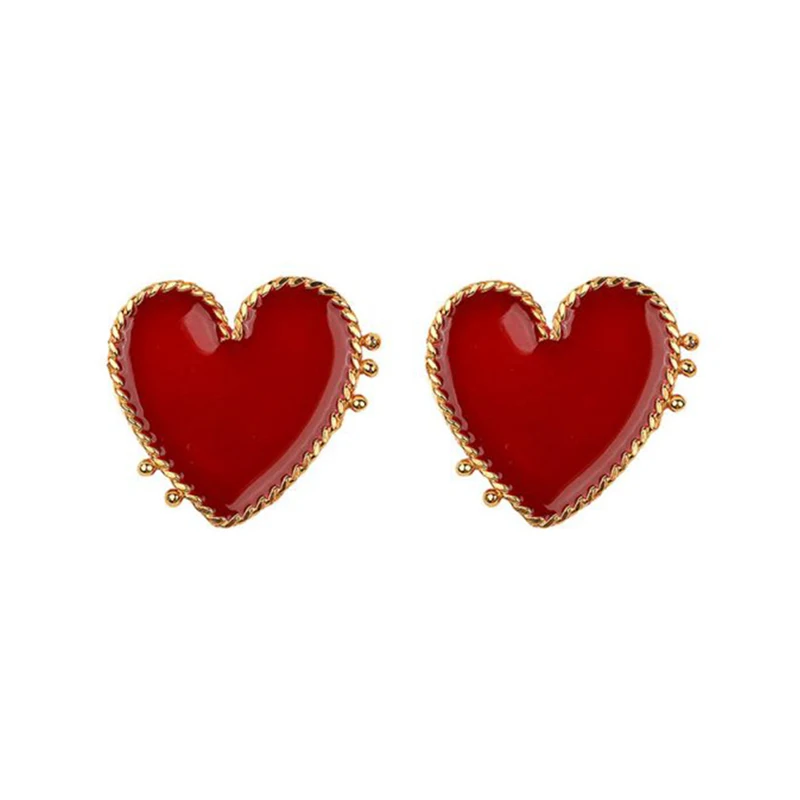 

Women Temperament Red Peach Heart Metal Earrings Punk Style for Party CX17
