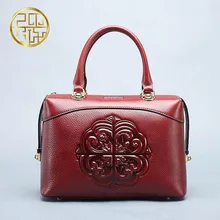 Genuine Leath women bag Pmsix New China wind embossed leather handbag Fashion retro Messenger bag Boston package