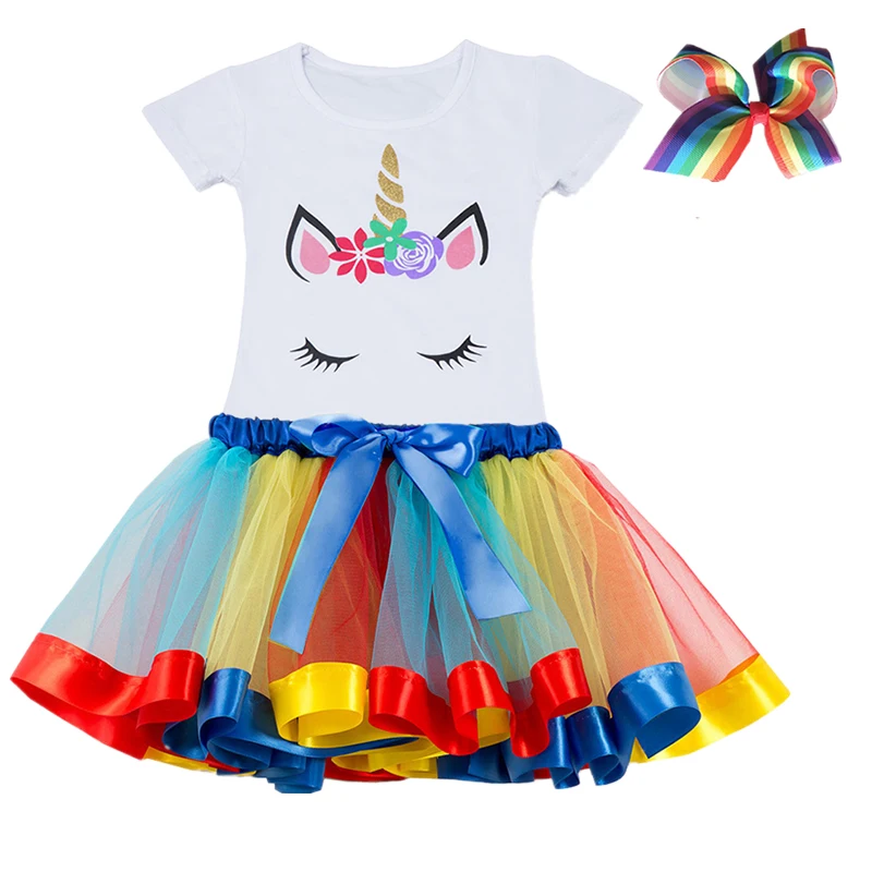 Unicorn Clothing Sets Baby Girls Clothes 2021 Summer Princess Party Unicorn Colorful tutu Dress Kids Birthday Ball Gown Dresses baby boy clothing sets