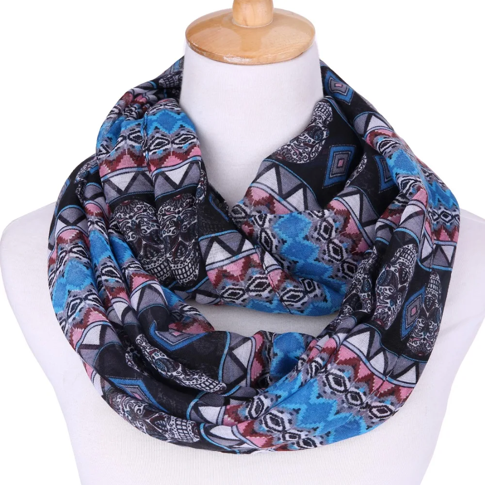 Viscose colorful skull infinity loop scarf women winter scarf Geometry