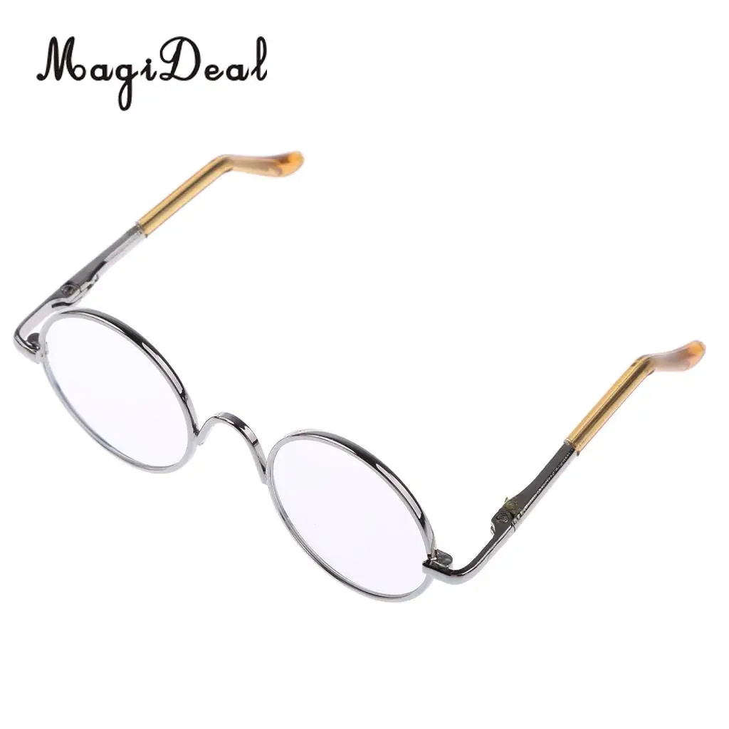 2 Pairs of Retro Hippy Style Round Metal Frame Clear Lens Eye Glasses Eyewear with Silver & Black Frame for Dolls Accessories