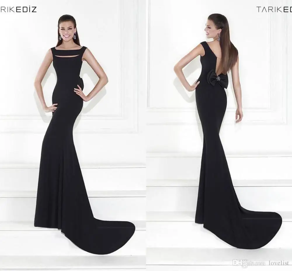 2015 Tarik Ediz Mermaid Evening Dresses Elegant Square Vestidos De Fiesta Black Open Back Formal Dress Elastic Satin Prom Gowns | Свадьбы и