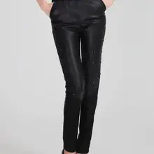 Лидер продаж г. Qiu Dong MS, Новые комбинированные штаны с эластичной резинкой на талии, леггинсы из искусственной кожи