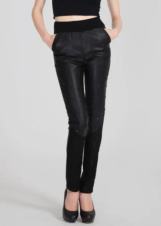 Noir Qiu Leggings 2019 Élastique Cuir Pied Nouvelle Dong Pu En Épissage Taille Ms Chaude Pantalon 6fqwpAA