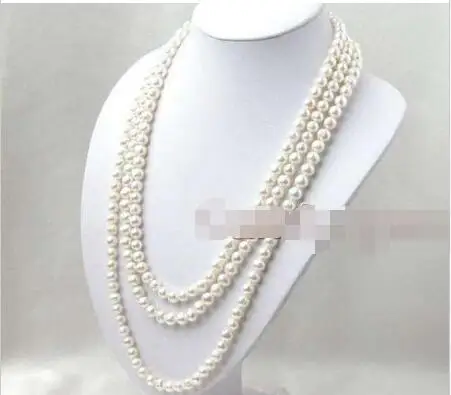 

Free Shipping >> SALE Super Long 80" Natural White 8-9mm Round Freshwater Pearl Necklace-nec1074