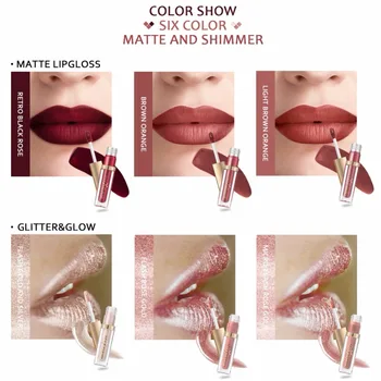 

6Pcs/Set Multipurpose Matte Shimmer Lip Gloss Liquid Lipstick Set Sparkly Waterproof Long-Lasting Highlighter Lip Kit