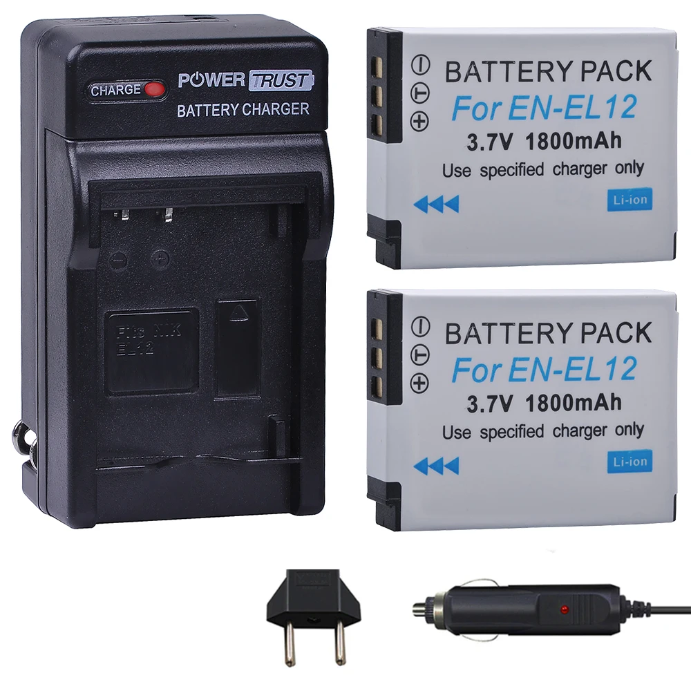 Powertrust 2X1800 Mah En-El12 Enel12 En El12 Batterie Per Foto/Videocamera + Charger Kit Per Nikon Coolpix S9900 S9700 Aw120 S9500 Aw110 S70