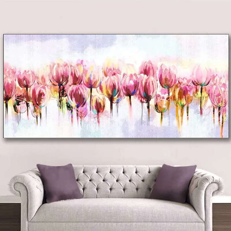 Large Pretty Pink Tulip Wall Art Pictures Hand Painted
