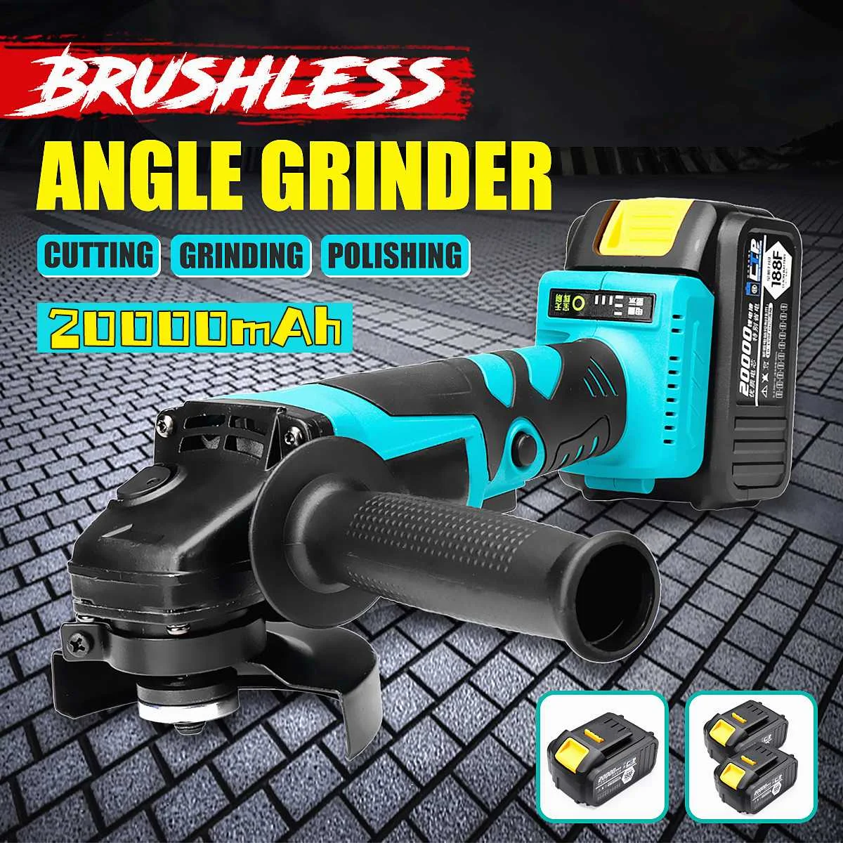 

1 or 2 20000mAh Battery Electric Cordless/Brushless Angle Grinder Polishing Machine Cutting Woodworking Power Tool Set 110V220V