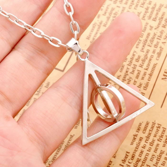 Deathly Hallows ожерелье Luna модное винтажное античное серебро и бронзовый треугольник кулон с вращающимся элементом для мужчин и женщин оптом