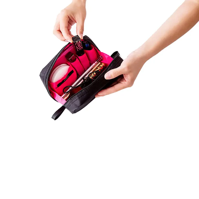 

Popular Female Necessory Cosmetic Case Portable Travel Makeup Bags Nylon Highend Beauty Toiletry Pouches