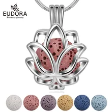 EUDORA 14 мм Lotus blossom Медальоны кулон ароматерапия медальон диффузор ожерелье fit камень из вулканической лавы мяч хорошее ювелирное изделие K325