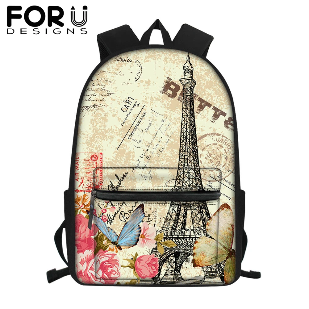 

FORUDESIGNS Paris Eiffel Tower Print School Bag for Boy Girls Students Laptop Backpack Teenager Men Cartoon Satchel Travel Bag