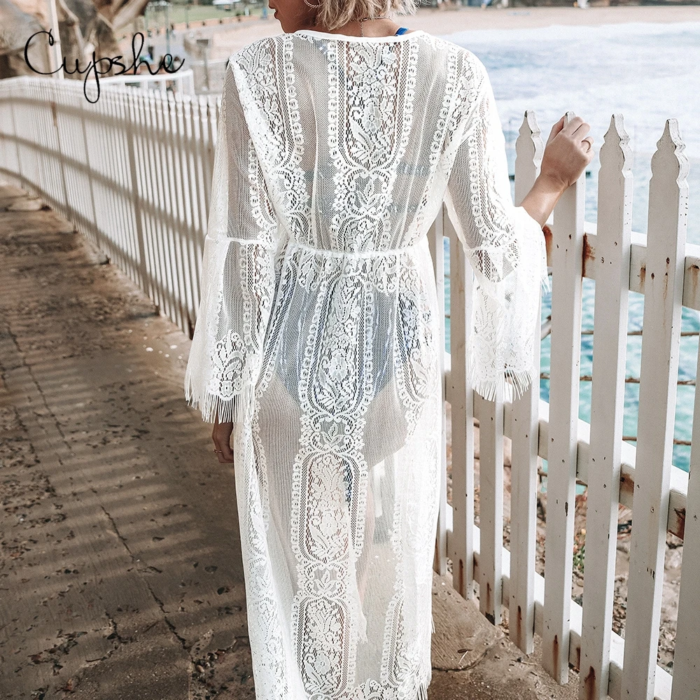 CUPSHE Boho пляжное летнее женское сексуальное Белое Кружевное свободное платье с