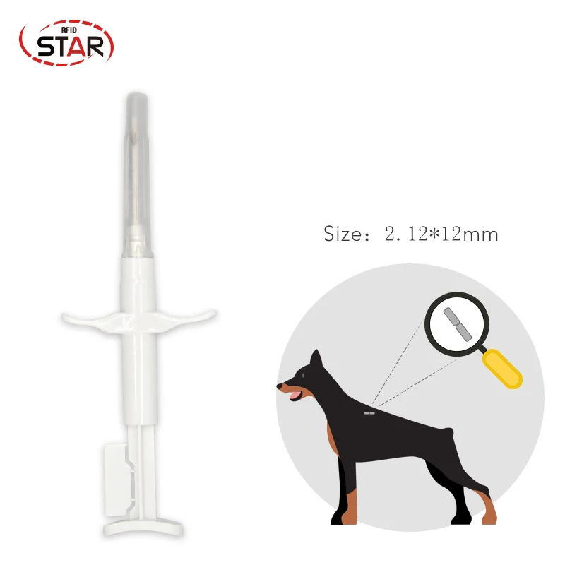 

X10pcs LF implantable animal id microchip 2.12*12mm cattle syringes pet rfid injector 134.2khz microchip syringe FDX-B needle