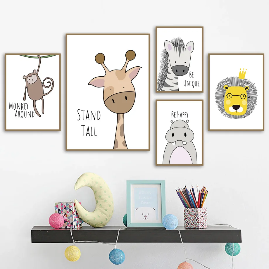 

Zebra Hippo Giraffe Lion Monkey Nursery Wall Art Canvas Painting Nordic Posters And Prints Wall Pictures Baby Kids Room Decor