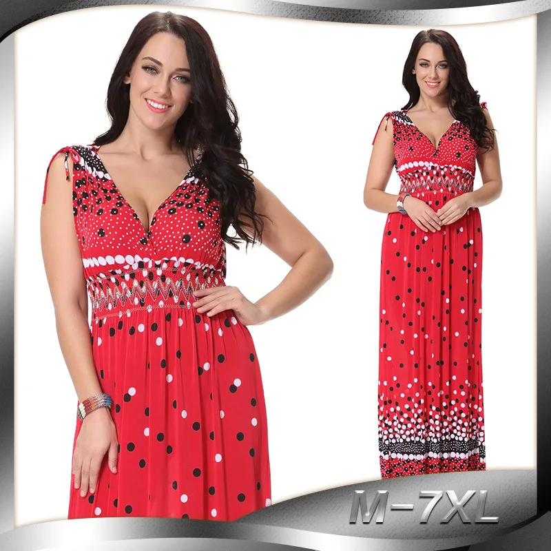 

2019 New Spring V Neck Sleeveless Bohemian Women Long Dress Chiffon Dot Loose Plus Size Dress Women Fashion C0521