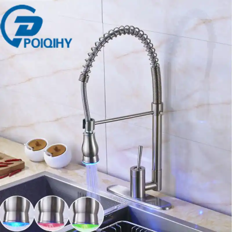 Led Light Kitchen Faucet Mixer Taps Crane Deck Mounted Nickel