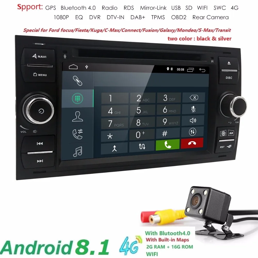 

2 din Android 8.1 Quad Core Car DVD Player GPS Navi for FORD FOCUS/MONDEO/C-MAX with Audio Radio Stereo Head Unit 2G+16G DAB CAM