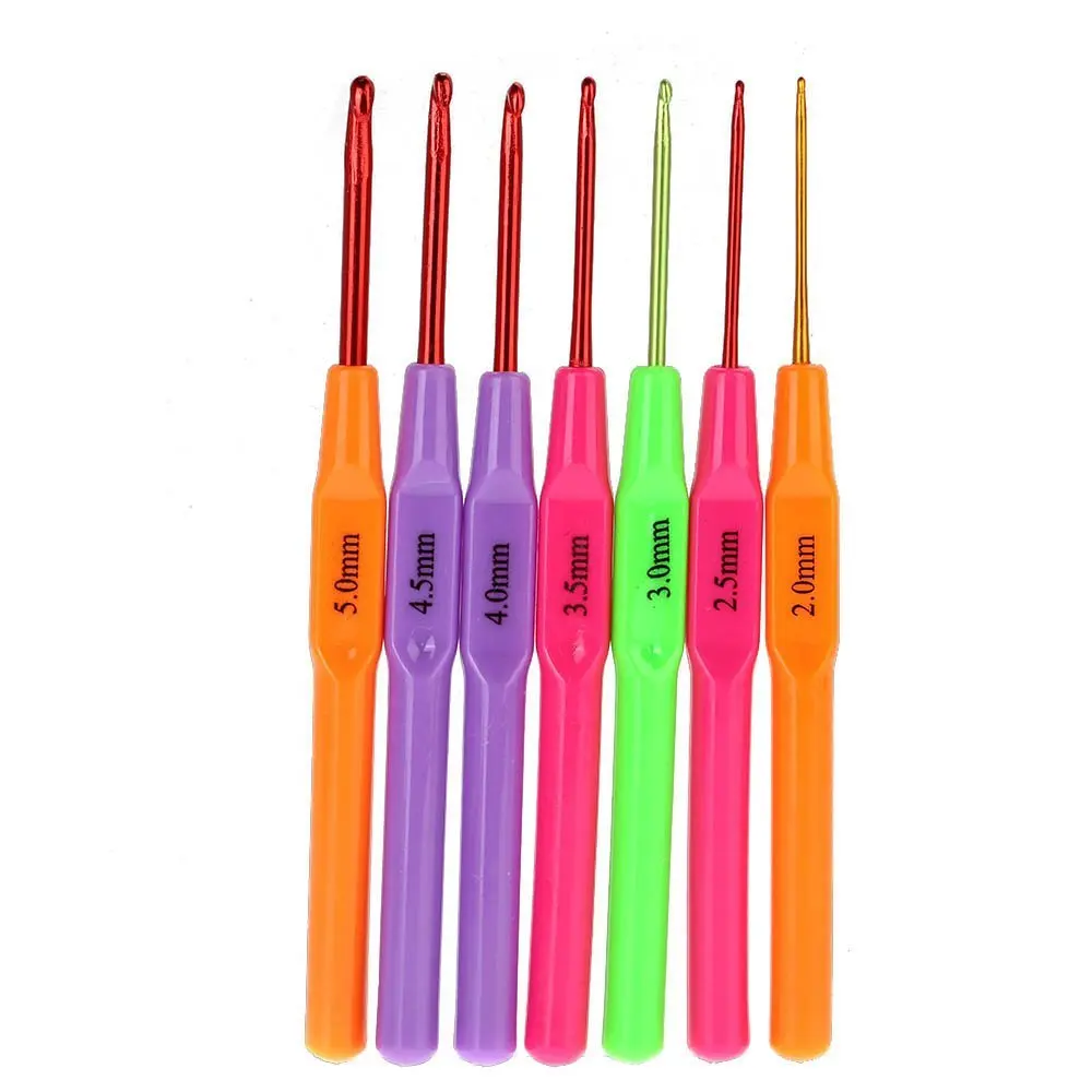 

Best selling 7pcs Multicolor Plastic Knitting Needles Crochet Hooks Kit With Ergonomic Grips 2.0-5.0mm