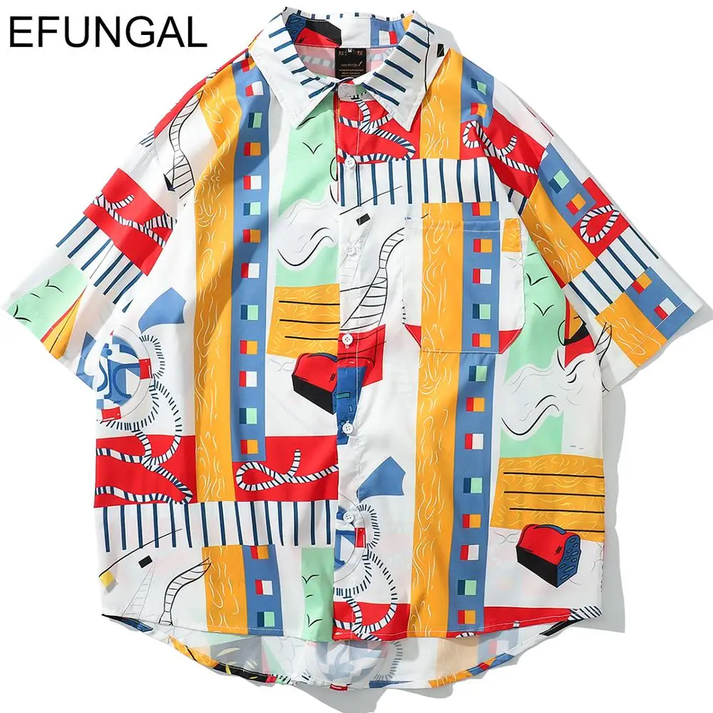 

EFUNGAL Abstract Print Casual Shirts Men 2019 Hip Hop Short Sleeve Summer Streetwear Fashion Shirt Hawaii Tees Shirts Beachwear