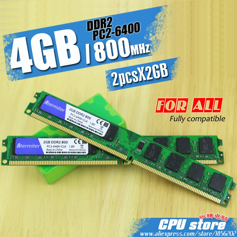 

New 4GB(2pcs2GB) DDR2 PC2-6400 800MHz For Desktop PC DIMM Memory RAM 240 pins (For intel amd) System High Compatible